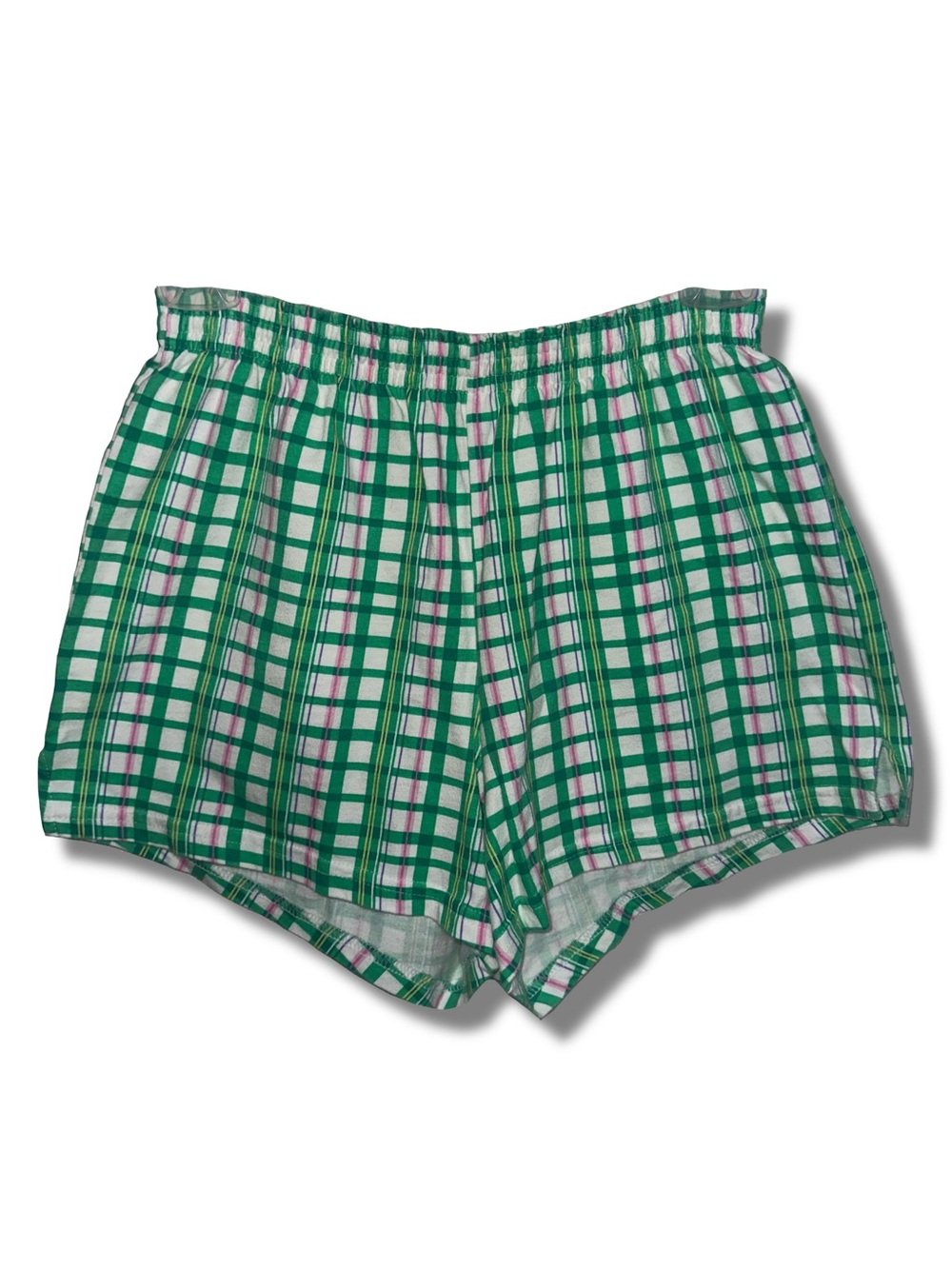Green & Pink Plaid Cotton Athletic Shorts - Picture 1 of 7